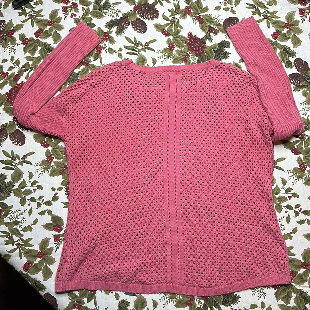 Prana Parker Sweater OG cotton open knit w drop shirt tale hem Red Slate pink M - Picture 5 of 7